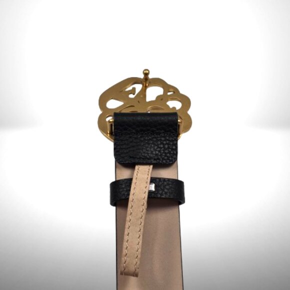 Alexander McQueen Black Pebbled Leather Belt w/ Gold “AM” Monogram Buckle — Size - Picture 7 of 8